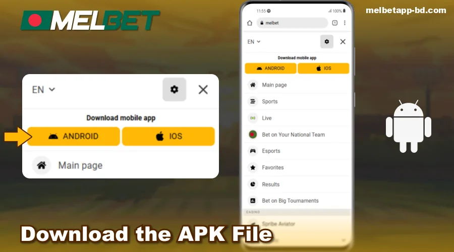 Download the APK file of the Melbet BD app