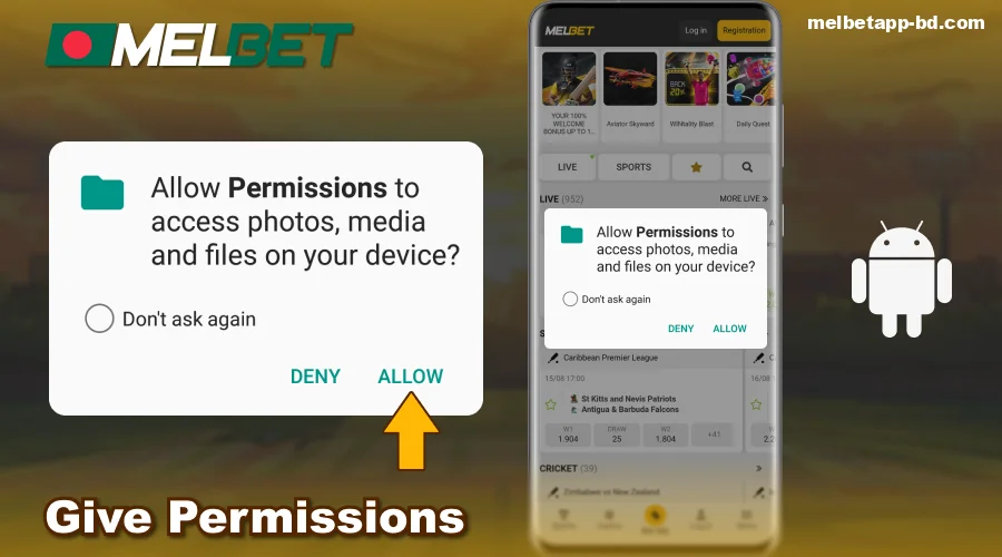 Allow the Melbet BD app to run