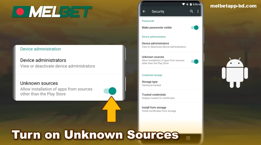 Confirm downloading from unknown sources Melbet BD