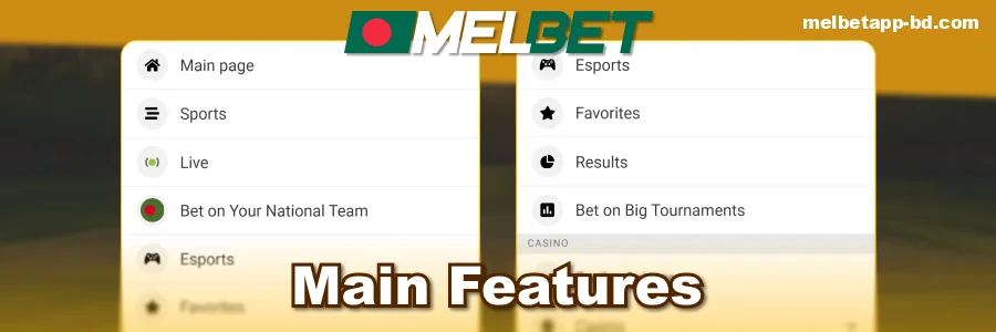 Characteristics of the Melbet BD app