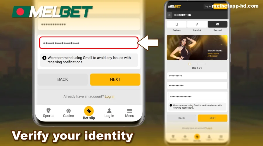 Verify your email in the Melbet Bangladesh app